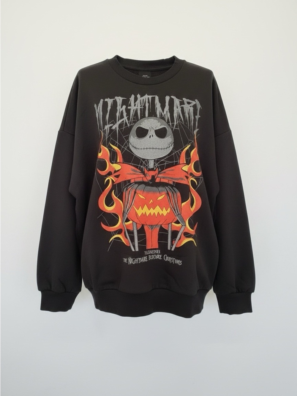 Disney Black Crewneck Sweatshirt w/Jack Skellington & Flame Pumpkin-youth XXL 18